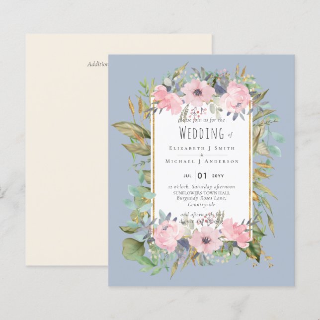 BUDGET Blush Floral Sage Casamento Verde (Frente/Verso)