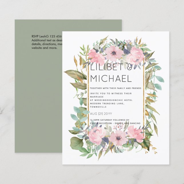 BUDGET Blush Floral Sage Casamento Verde (Frente/Verso)