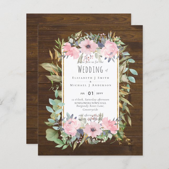 BUDGET Blush Floral Sage Casamento Verde (Frente/Verso)