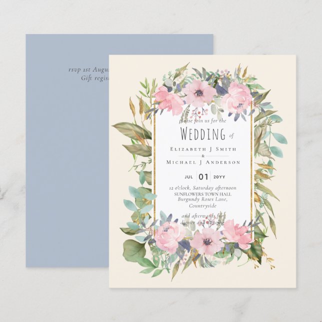 BUDGET Blush Floral Sage Casamento Verde (Frente/Verso)
