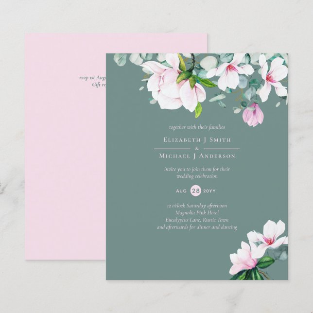 BUDGET Blush Pink Magnolias Sage Eucalyptus Wed (Frente/Verso)