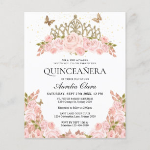 BUDGET Blush Rosa Floral Dourado Tiara Quinceanera