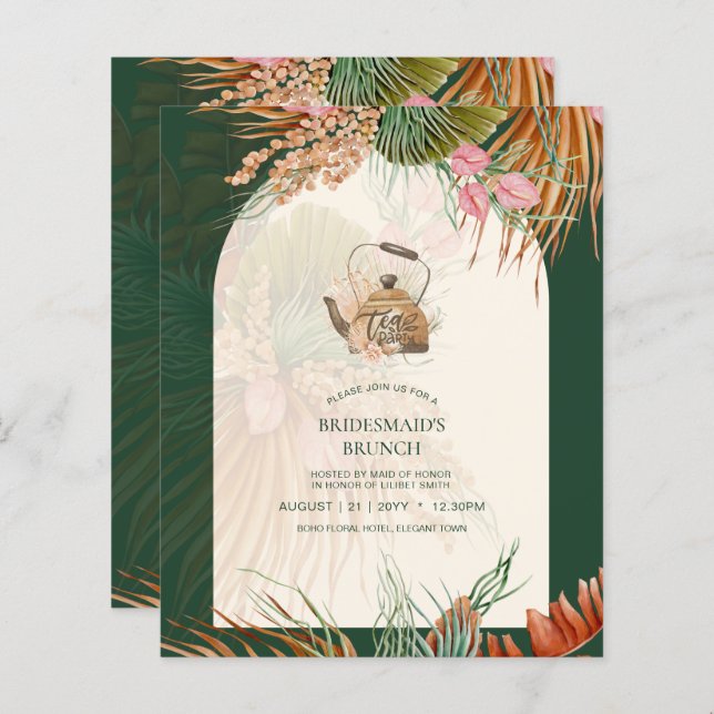 BUDGET Boho TEA FESTA Pampas Chá de panela (Frente/Verso)