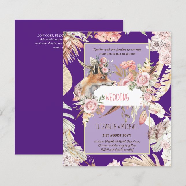 BUDGET Boho Woodland FOX Floral Wedn Moderno (Frente/Verso)