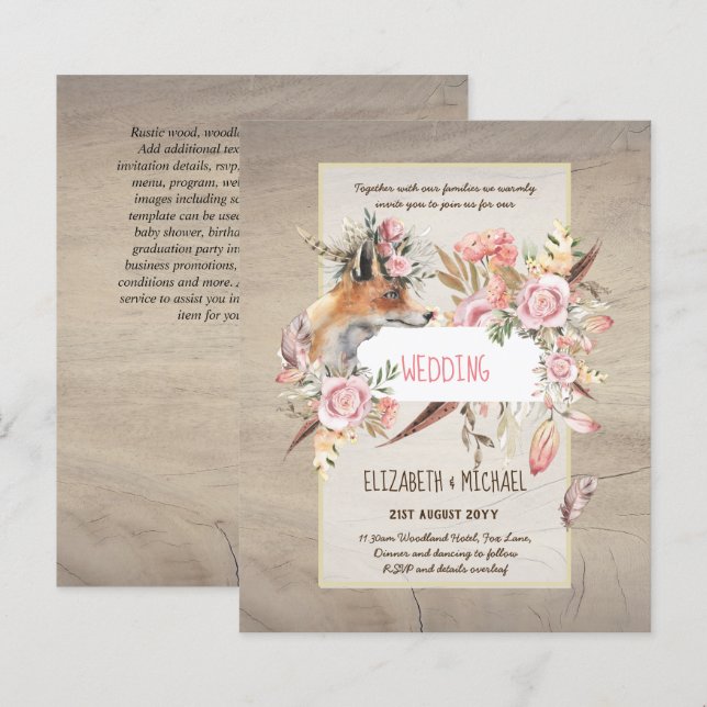 BUDGET Boho Woodland FOX Floral Wedn Moderno (Frente/Verso)