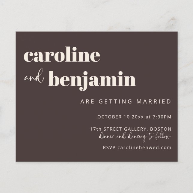 Budget Bold Warm Brown Chic Modern Wedding Invite (Frente)