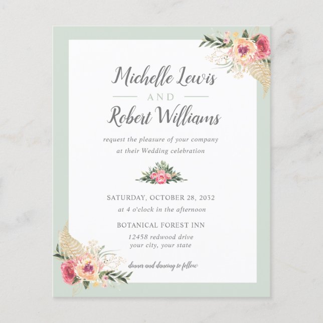 BUDGET Bonito Sage e casamento Floral Rosa (Frente)