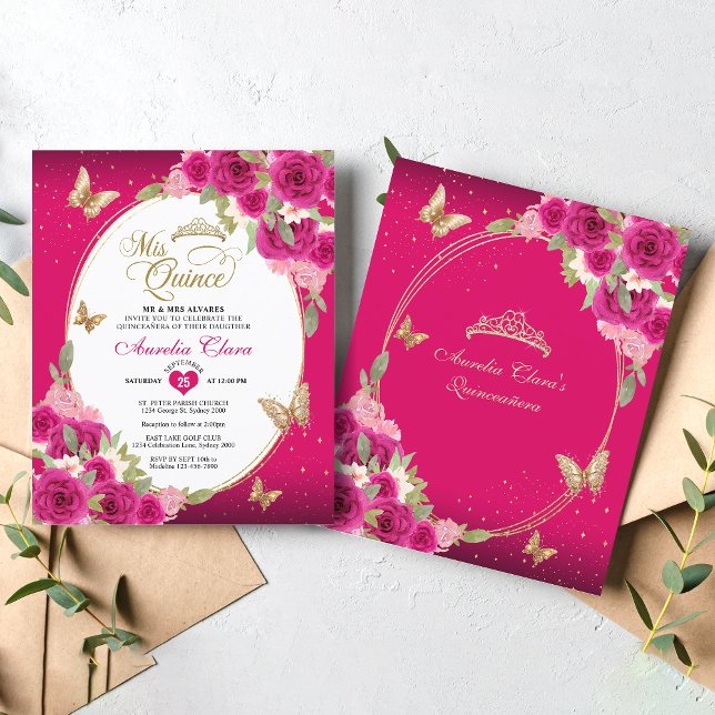 BUDGET Borboleta Dourada Rosa Floral Mis Quinceañe (Criador carregado)