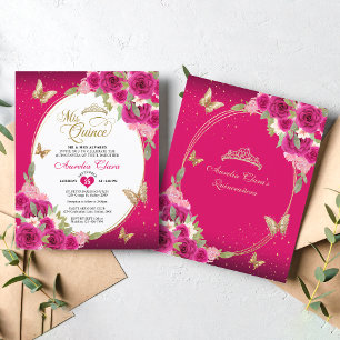 BUDGET Borboleta Dourada Rosa Floral Mis Quinceañe