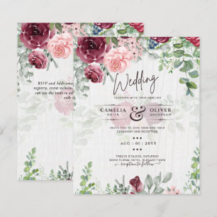 BUDGET Burgundy Blush Convite de casamento Floral 
