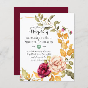 BUDGET Burgundy Peach Convites de Casamento Floral