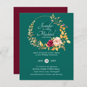 BUDGET Burgundy Peach Convites de Casamento Floral
