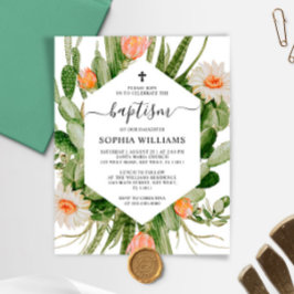 Budget Cactus Flowers Frame Baptism Invitation