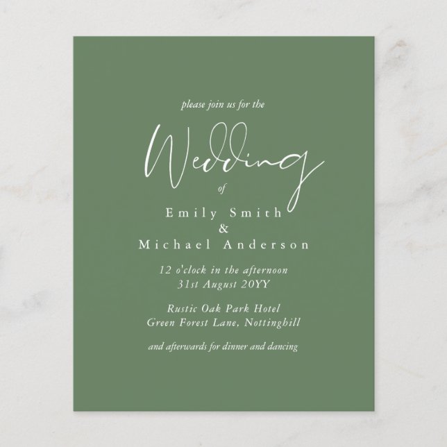 BUDGET Casamento Cores Verde Sage Convite para Oli (Frente)