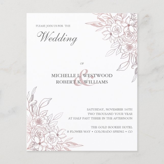 BUDGET Casamento Floral Dourado com Rosa Quadrado  (Frente)