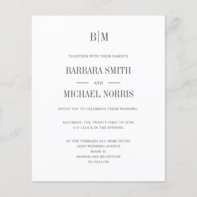 BUDGET Casamento minimalista sofisticado monograma (Frente)