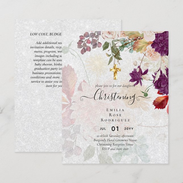 BUDGET CHRISTENTE Convite Baptism Bautizo Bautismo (Frente/Verso)