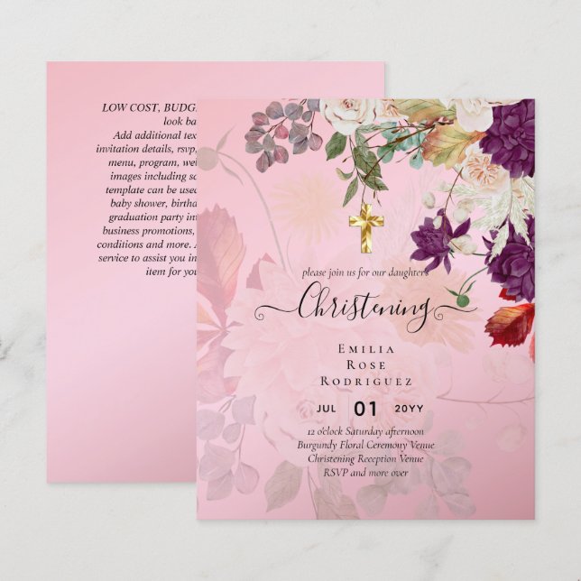 BUDGET CHRISTENTE Convite Baptism Bautizo Bautismo (Frente/Verso)