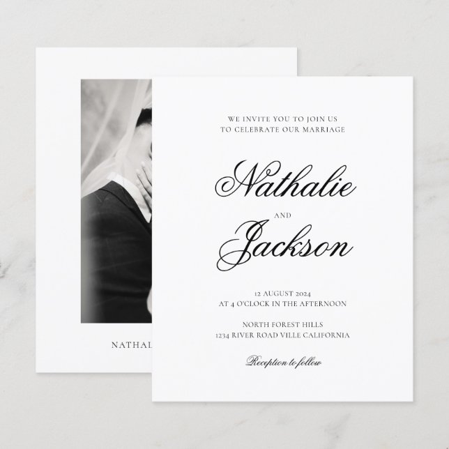 BUDGET Classic Elegant Script Photo Wedding (Frente/Verso)
