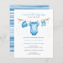Budget Clothesline Blue Boy Baby Shower invitation