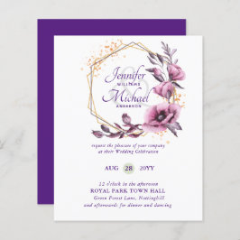 BUDGET Convites Dourados Florais Roxos