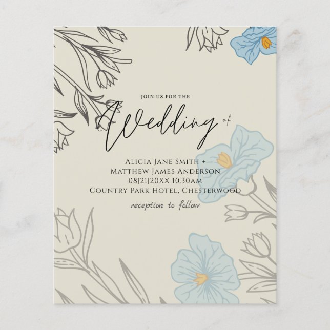 BUDGET Dsty Blue Poppy Magnoly Convite de casament (Frente)
