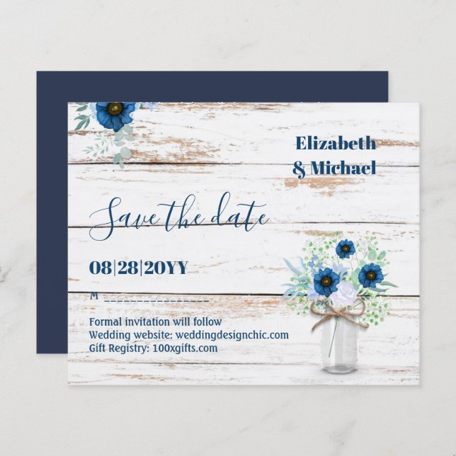 BUDGET Dusty Blue Salve Datas Rustic Casamento (Frente/Verso)