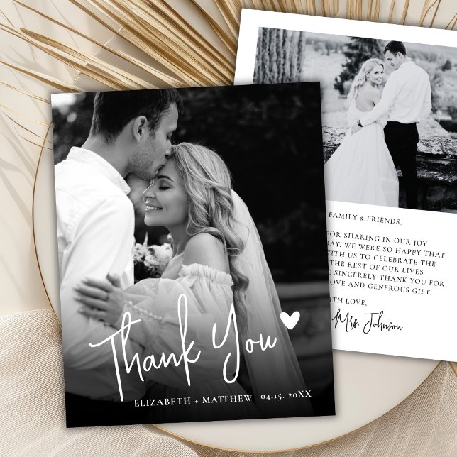 Budget Elegant Black White Photo Wedding Thank You (Criador carregado)