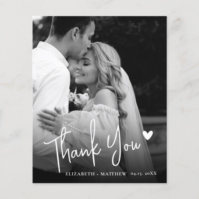 Budget Elegant Black White Photo Wedding Thank You (Frente)