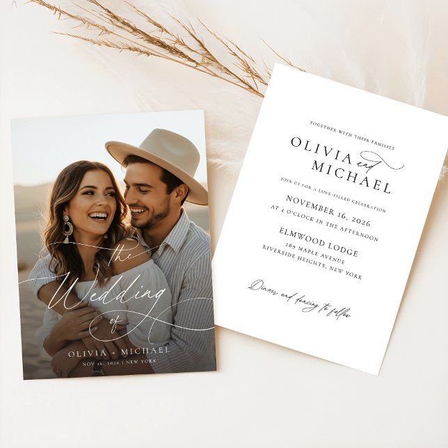 Budget Elegant Script Boho Photo Wedding Invites (Criador carregado)