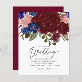 BUDGET Elegante Burgundy Convite de casamento Azul