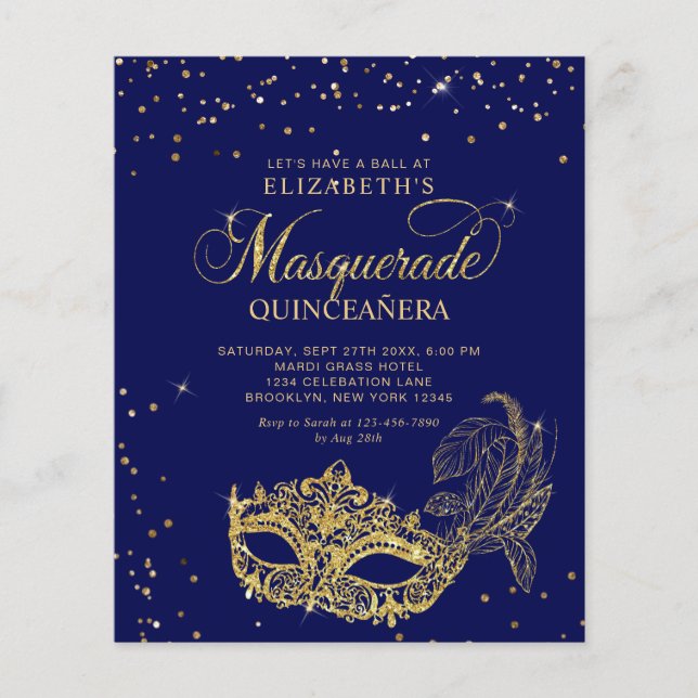 BUDGET Elegante Mascarada Azul Quinceañera (Frente)