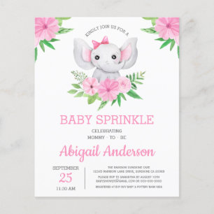BUDGET Elephant Baby Sprinkle Convite Floral