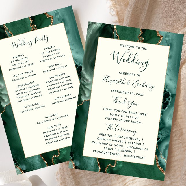 Budget Emerald Green Agate Ivory Wedding Program (Criador carregado)
