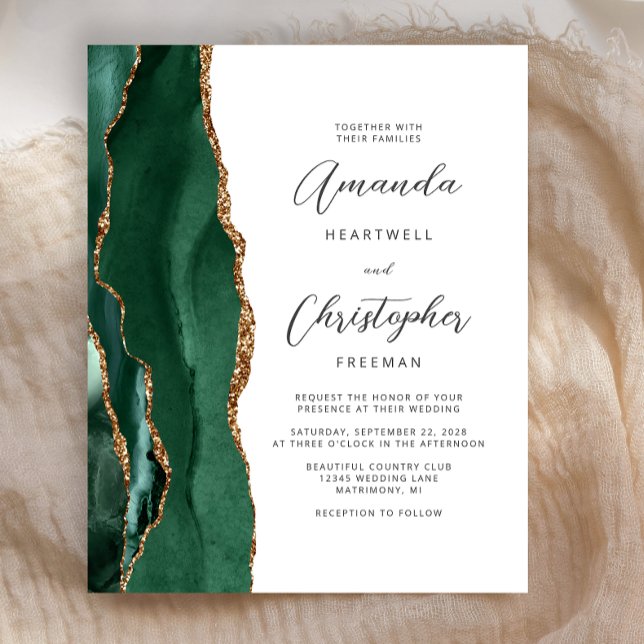 Budget Emerald Green Agate Wedding Invite (Criador carregado)