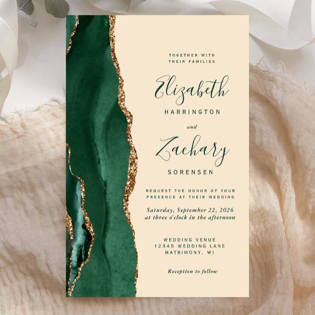 Budget Emerald Green Gold Agate Champagne Wedding (Criador carregado)