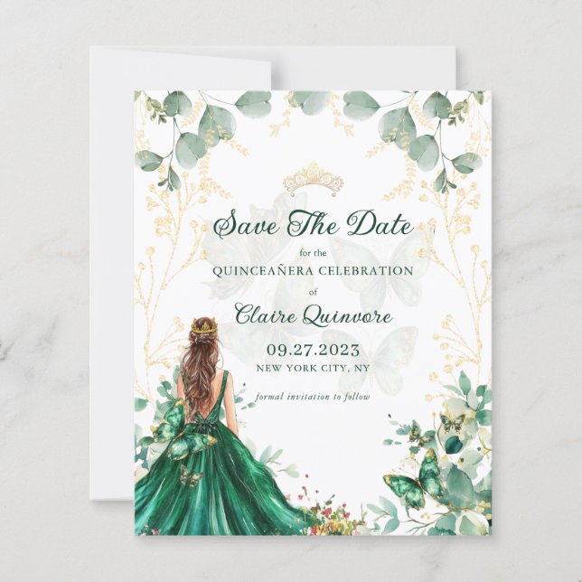 BUDGET Emerald Green Quinceanera Salve a Data (Frente)