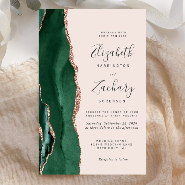Budget Emerald Green Rose Gold Agate Blush Wedding (Criador carregado)