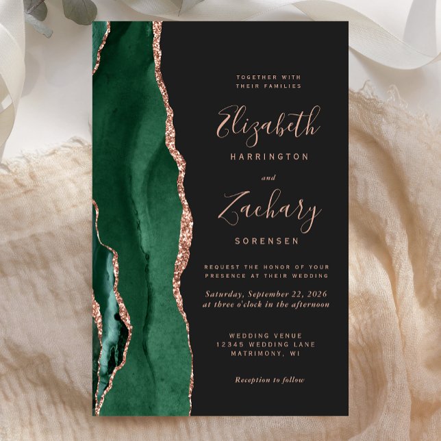 Budget Emerald Green Rose Gold Agate Dark Wedding (Criador carregado)