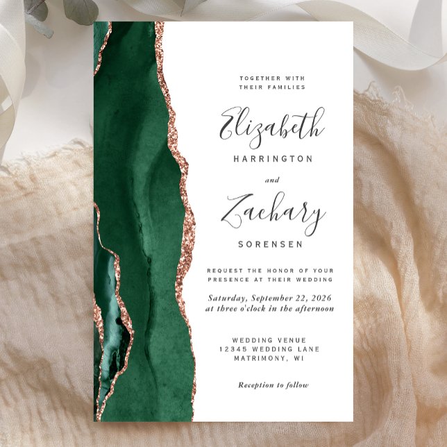 Budget Emerald Green Rose Gold Agate Wedding (Criador carregado)
