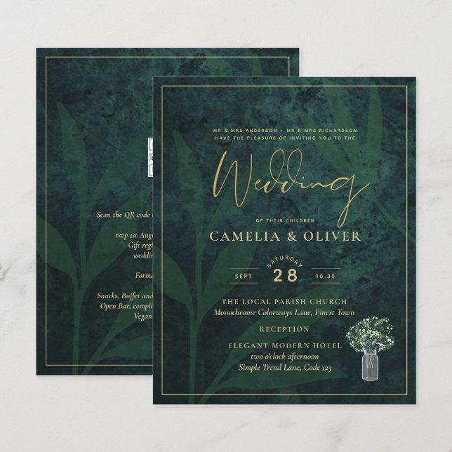 BUDGET EmeraldConvite de casamento Gypsophila Dour (Frente/Verso)