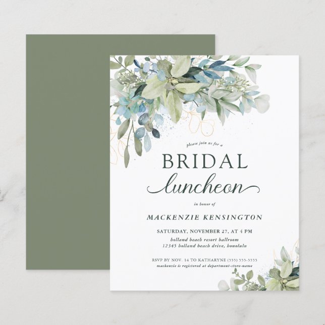 BUDGET Eucalyptus Bridal Lunchey Convite (Frente/Verso)