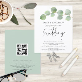 BUDGET Eucalyptus Código QR Convite para Casamento