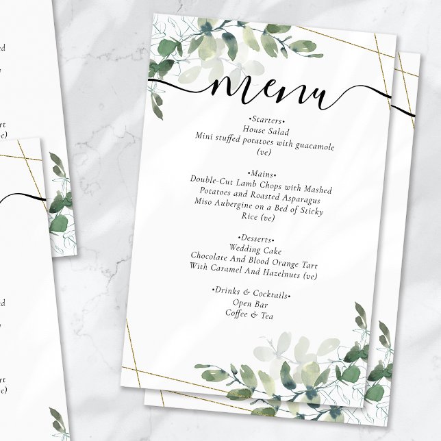 BUDGET Eucalyptus Dourado Glitter Menu Card (Criador carregado)