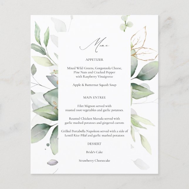 Budget Eucalyptus Glow Gold Greenery Menu 2 (Frente)