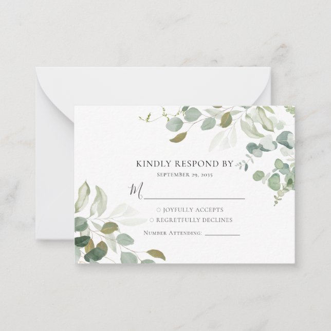 BUDGET Eucalyptus Greenery Casamento RSVP Cartão (Frente)