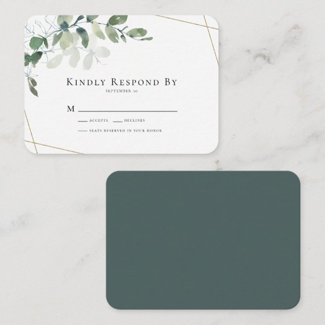 BUDGET Eucalyptus Greenery Casamento RSVP Cartão (Frente/Verso)