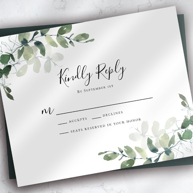BUDGET Eucalyptus Greenery Casamento RSVP Cartão (Criador carregado)