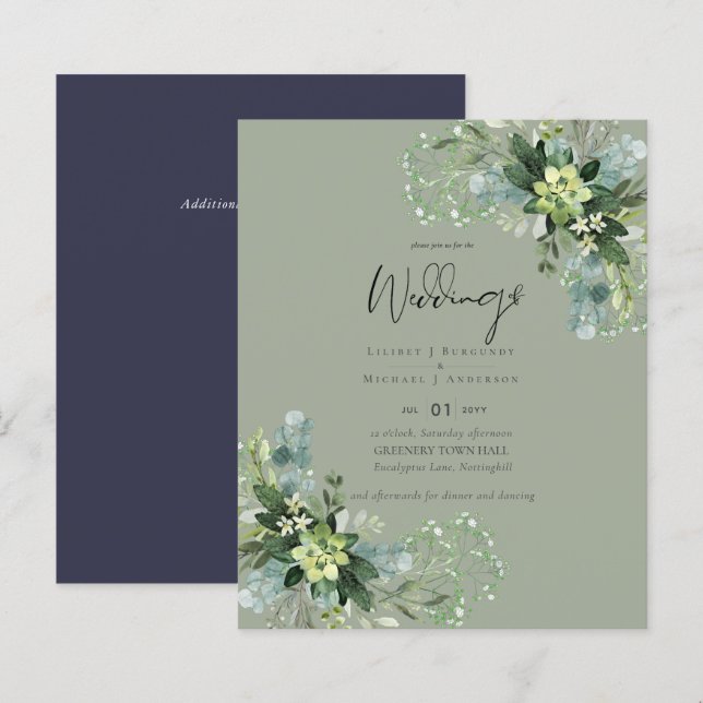 BUDGET Eucalyptus Greenery Foliage Casamento (Frente/Verso)