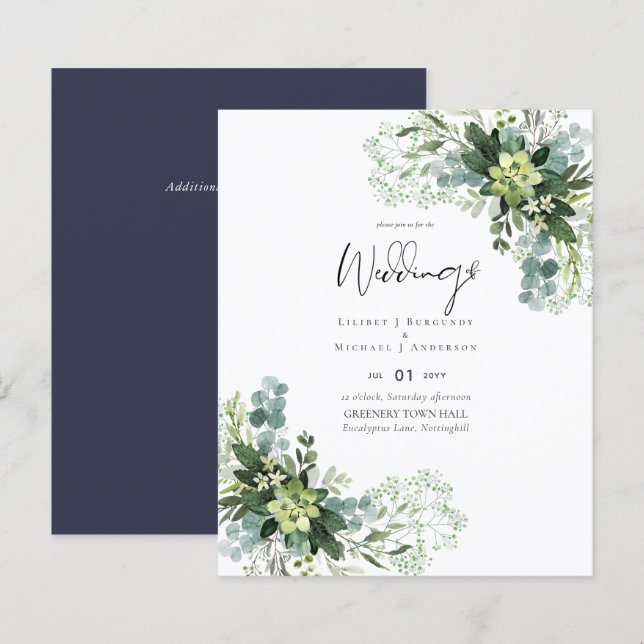 BUDGET Eucalyptus Greenery Foliage Casamento (Frente/Verso)